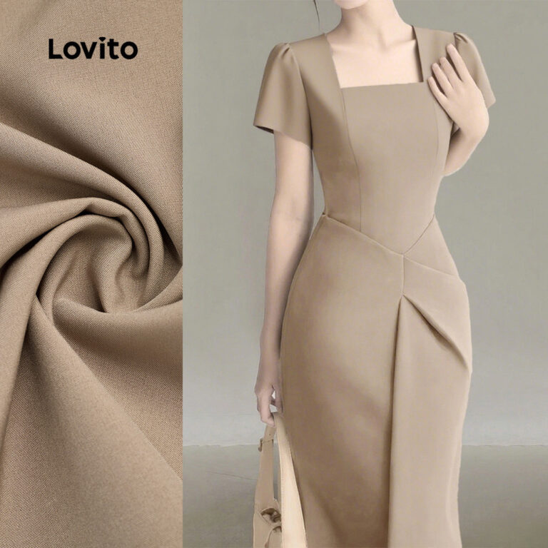 Vestido Estruturado com Pregas em Caqui para Mulheres